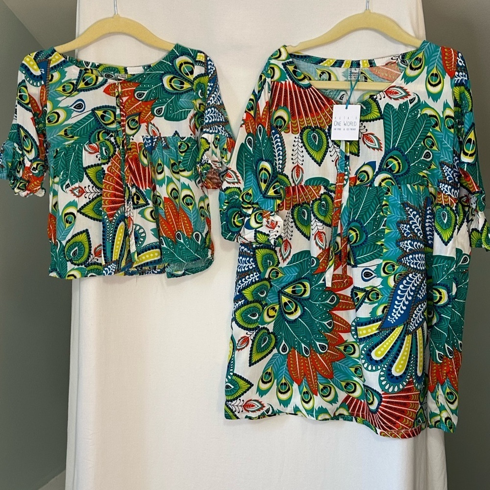 Sister & Me Matching Tropical Print Cover Ups Tops Size Xsmall & Large — image 2 of 8